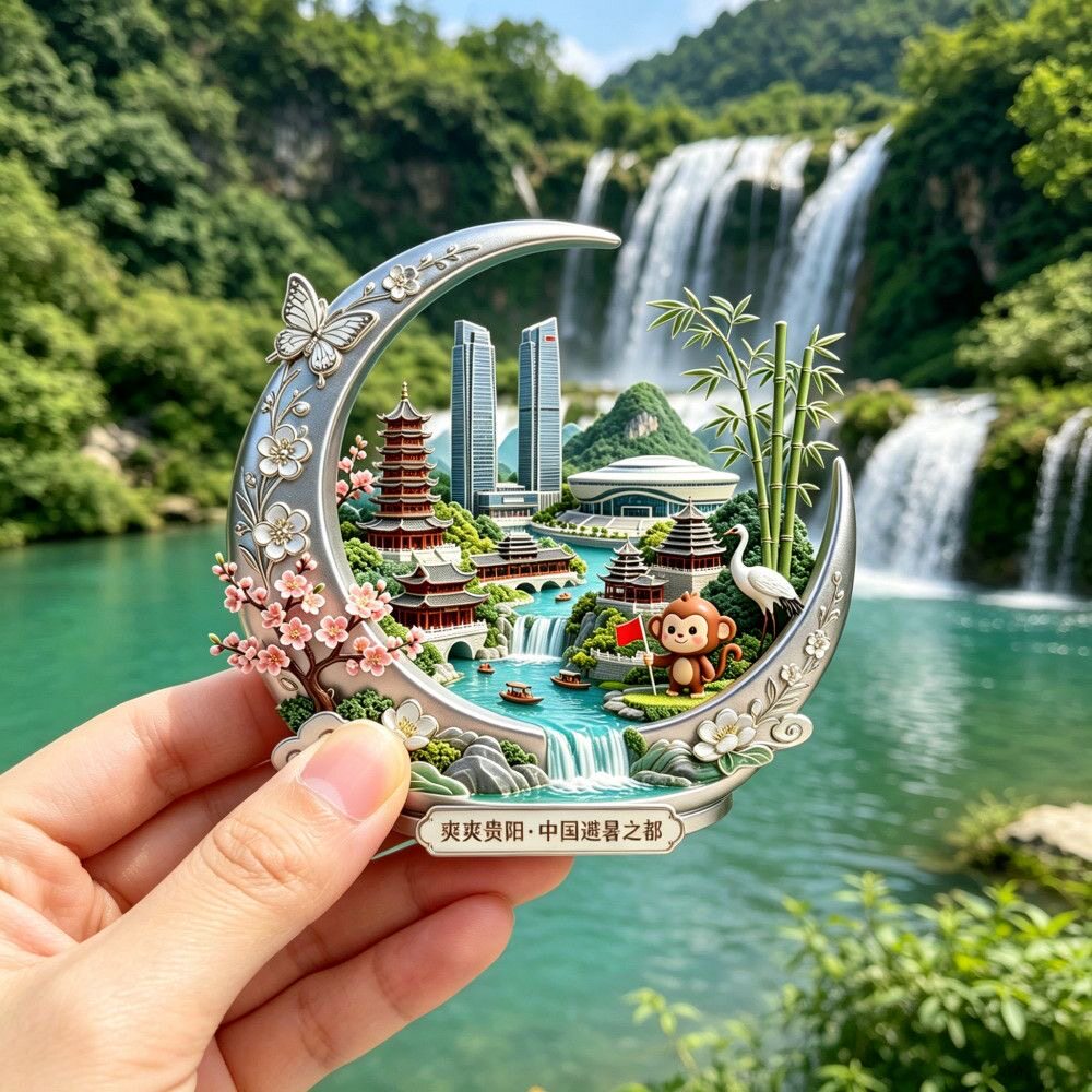 爽爽贵阳冰箱贴3D立体浮雕月牙贵州磁吸金属文创旅游纪念品伴手礼