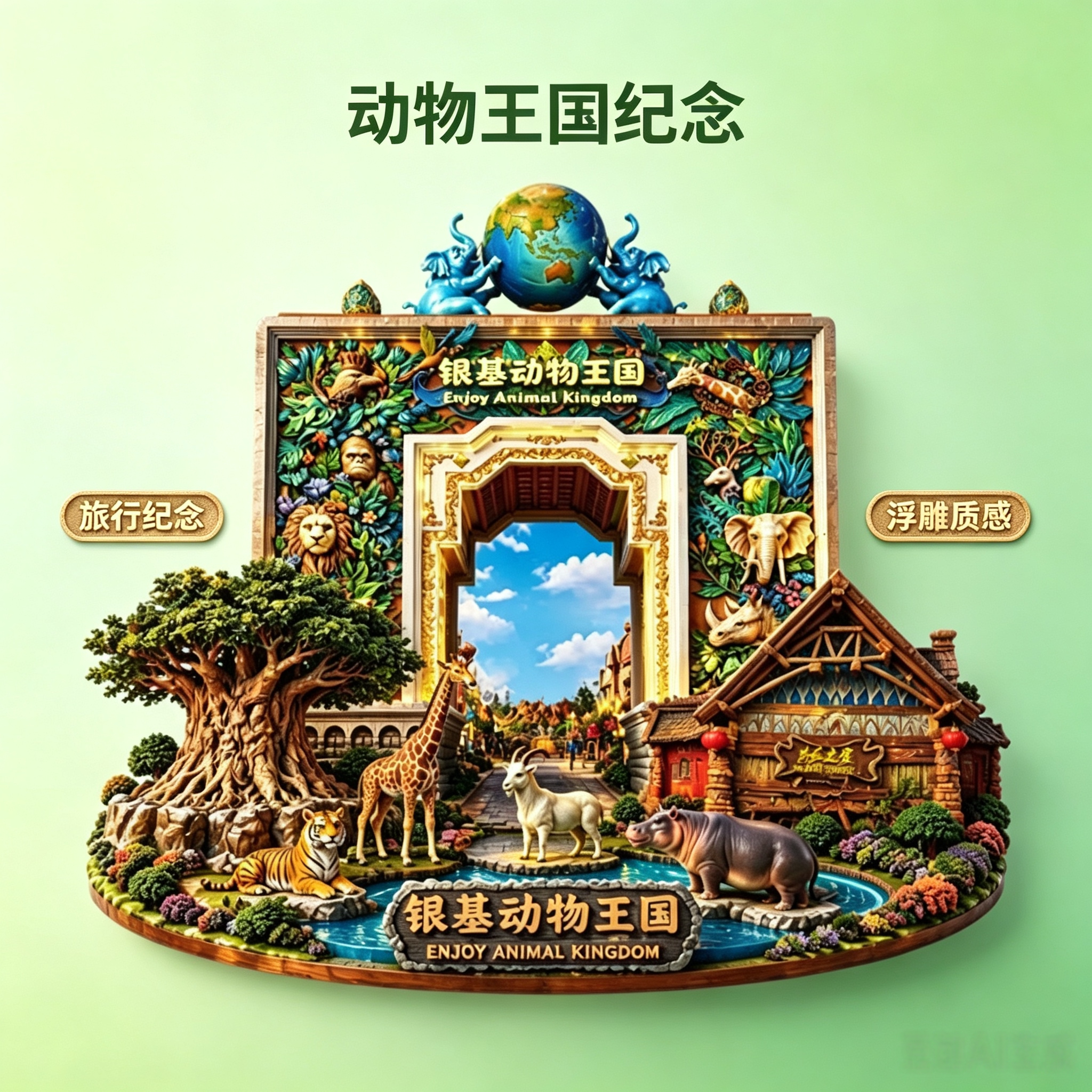 银基动物王国地标文创冰箱贴 立体浮雕工艺乐园打卡收藏伴手礼