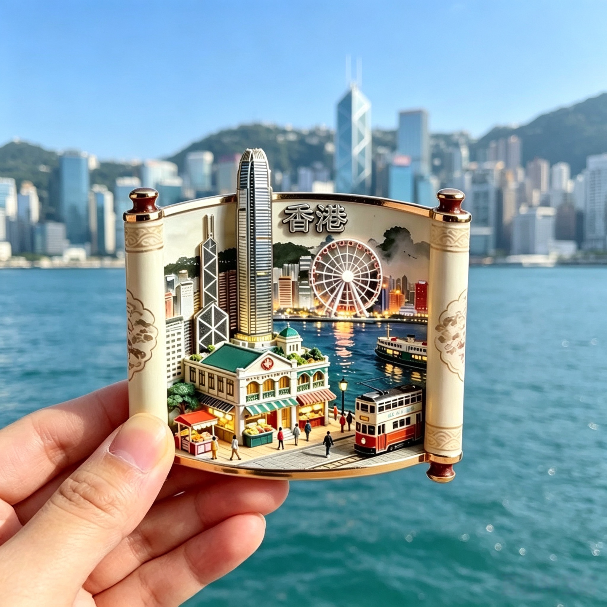 香港卷轴立体冰箱贴中环摩天轮叮叮车复古浮雕文创旅游纪念伴手礼