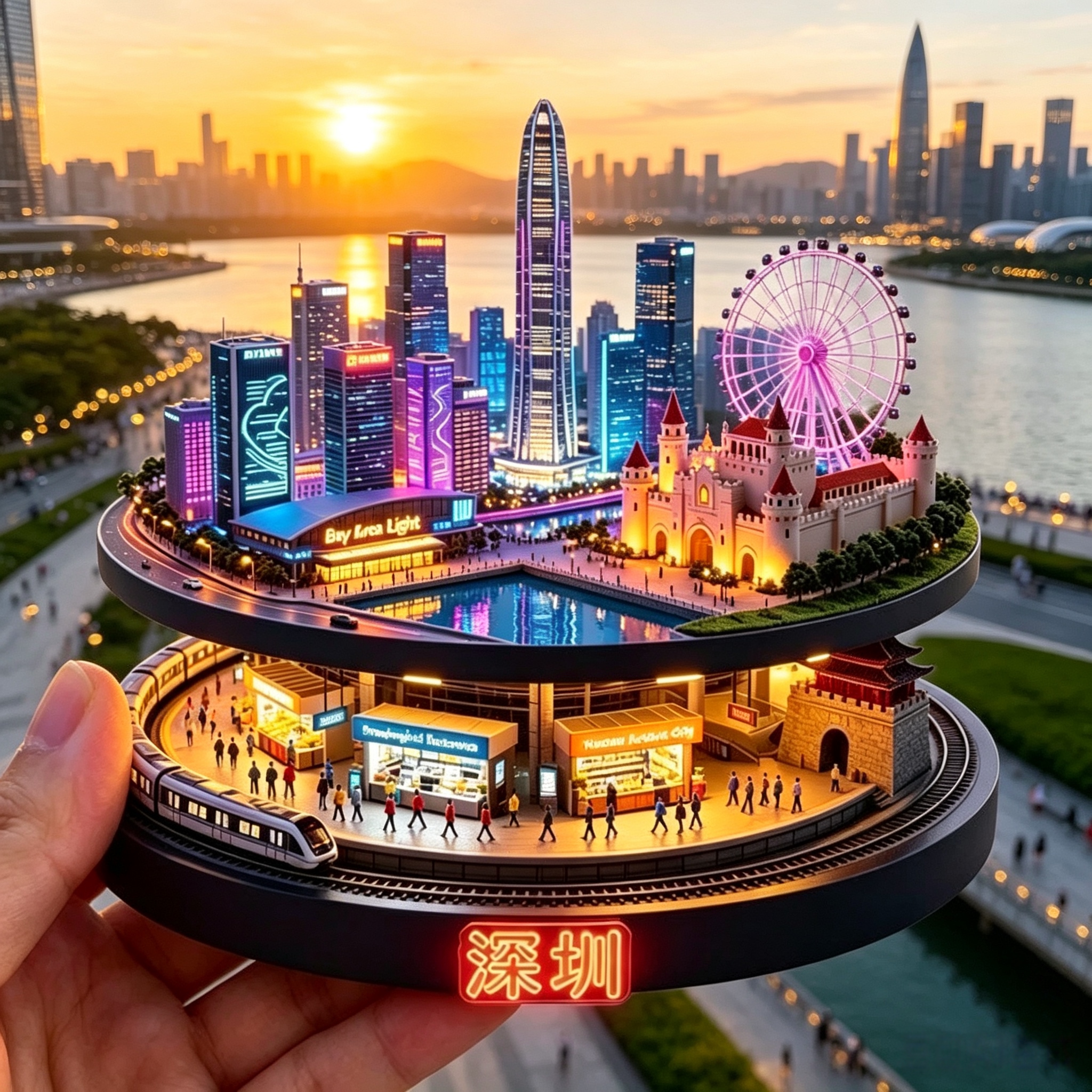 深圳双层立体冰箱贴平安大厦欢乐港湾摩天轮旅游纪念磁吸伴手礼