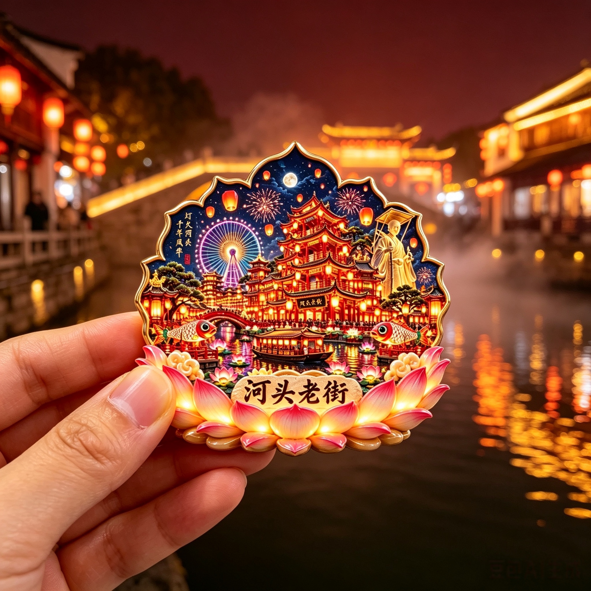 河头老街古风冰箱贴 千灯古街立体金属磁贴 旅游特色纪念品小物件
