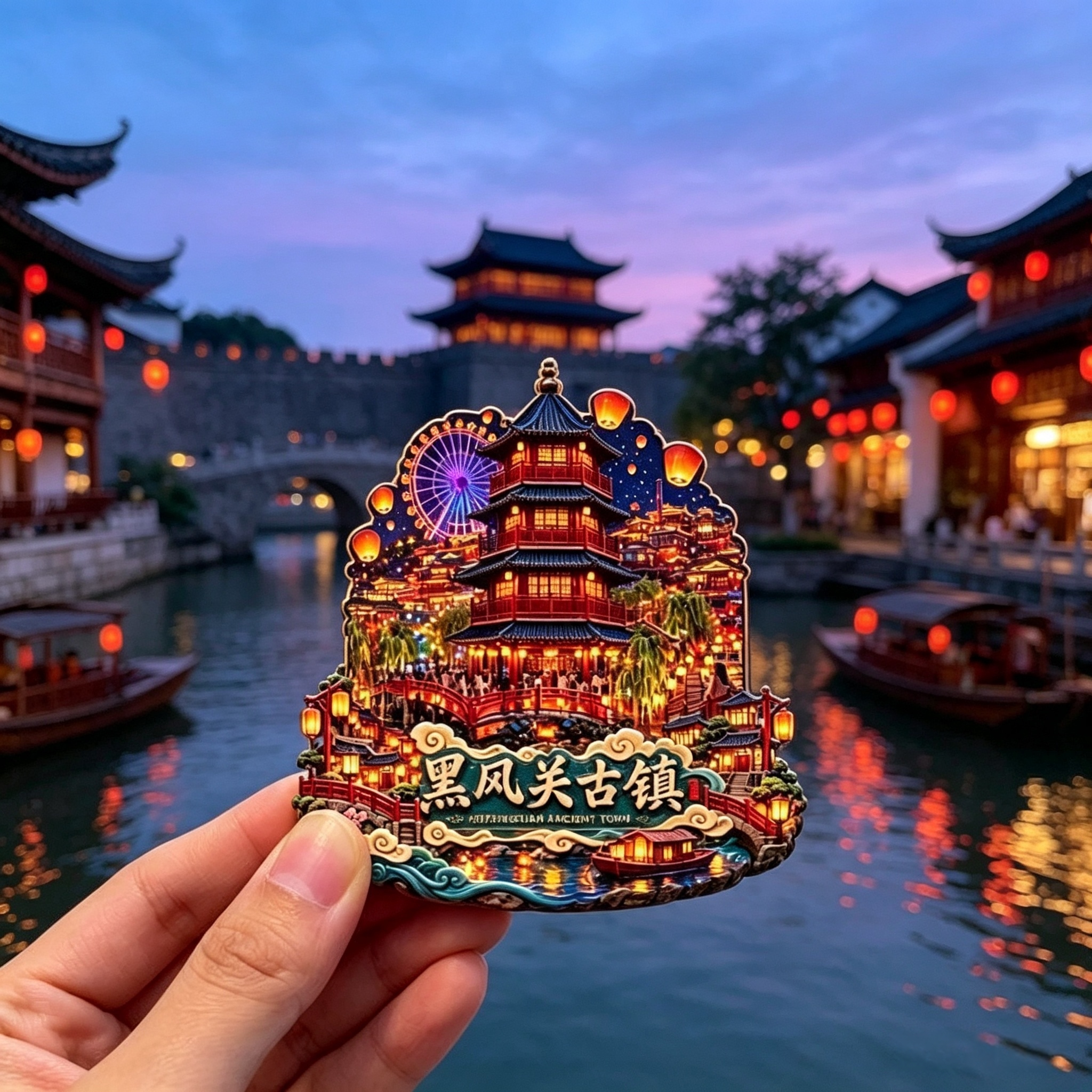 黑风关古镇特色冰箱贴 国风古街灯笼摩天轮金属浮雕 旅游伴手礼