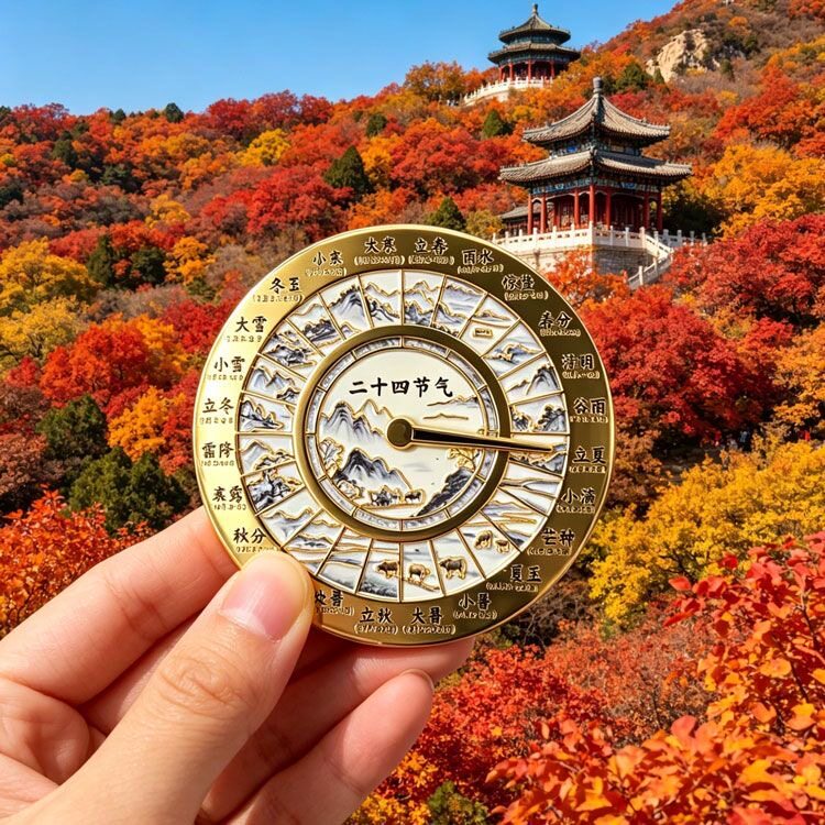 二十四节气冰箱贴金属国风山水浮雕民俗文创磁吸伴手礼可转动指针