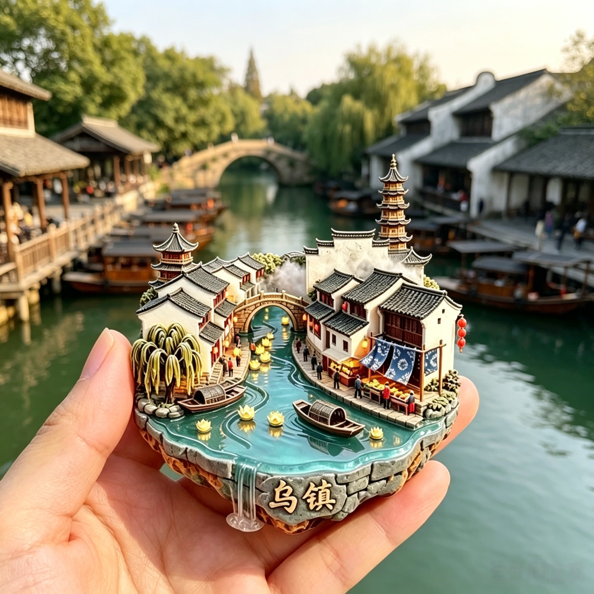 乌镇江南水乡冰箱贴微缩古镇乌篷船文创纪念品浙江旅游磁吸伴手礼