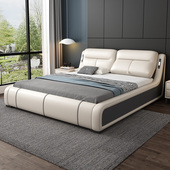 多功能床现代简约主卧大床2米x2米2床软包真皮床智能卧室双人婚床