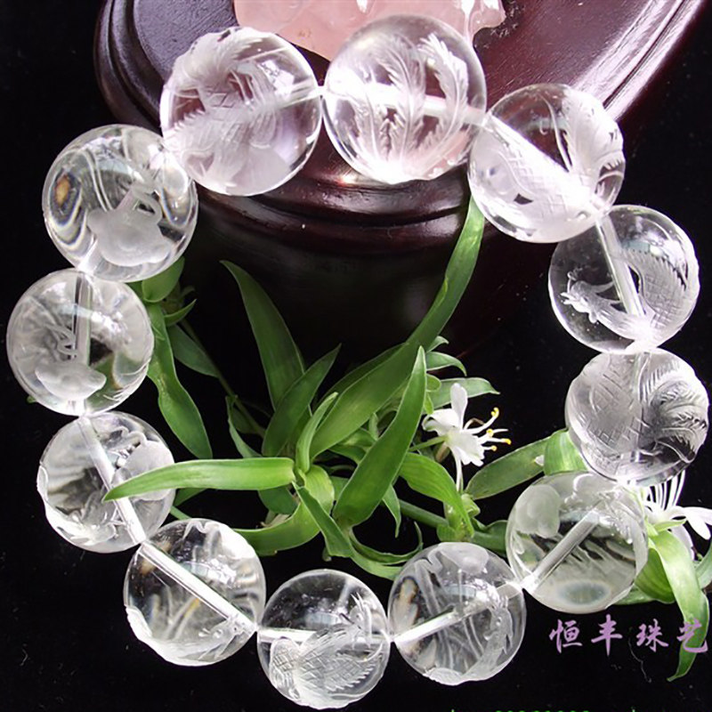 天然水晶手链男女手环珠链精品白水晶手串星座生肖龙珠圆珠雕刻龙