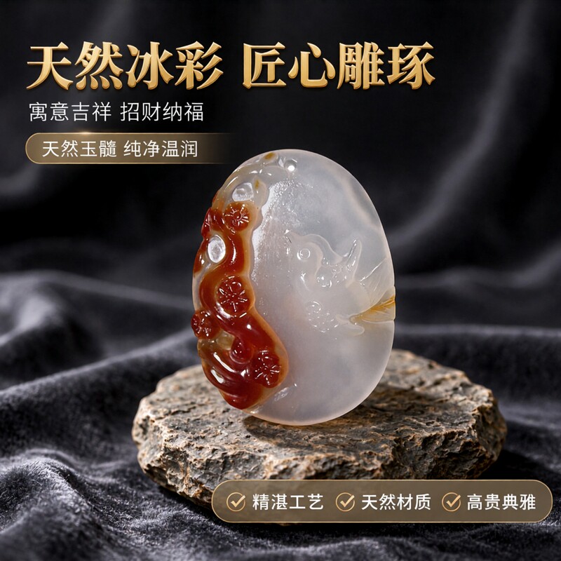 天然冰彩玉髓挂件晶洞聚宝盆凤凰如意项坠饰品高档女天然貔貅吊坠
