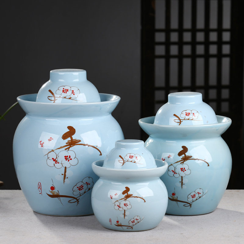 泡菜坛子景德镇陶瓷双盖泡菜坛家用腌菜缸密封罐咸蛋罐酿酒坛腌肉