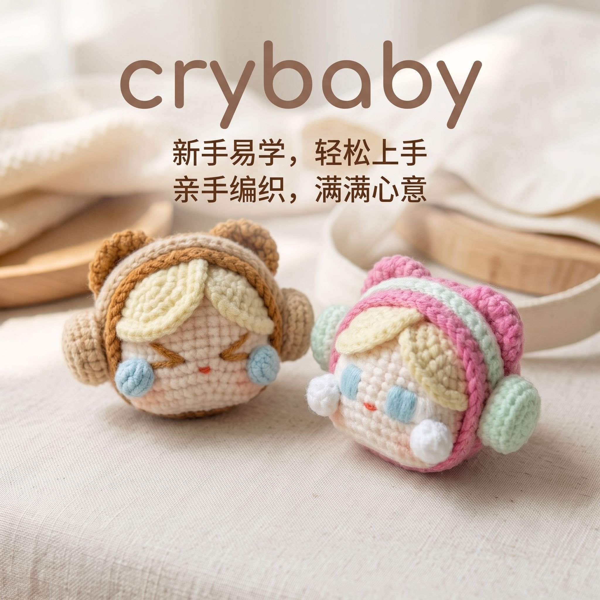 毛线钩织哭娃耳机玩偶材料包图片