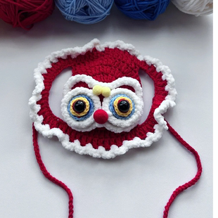 新年醒狮宠物帽子围脖手工钩织新年喜庆宠物用品DIY材料包