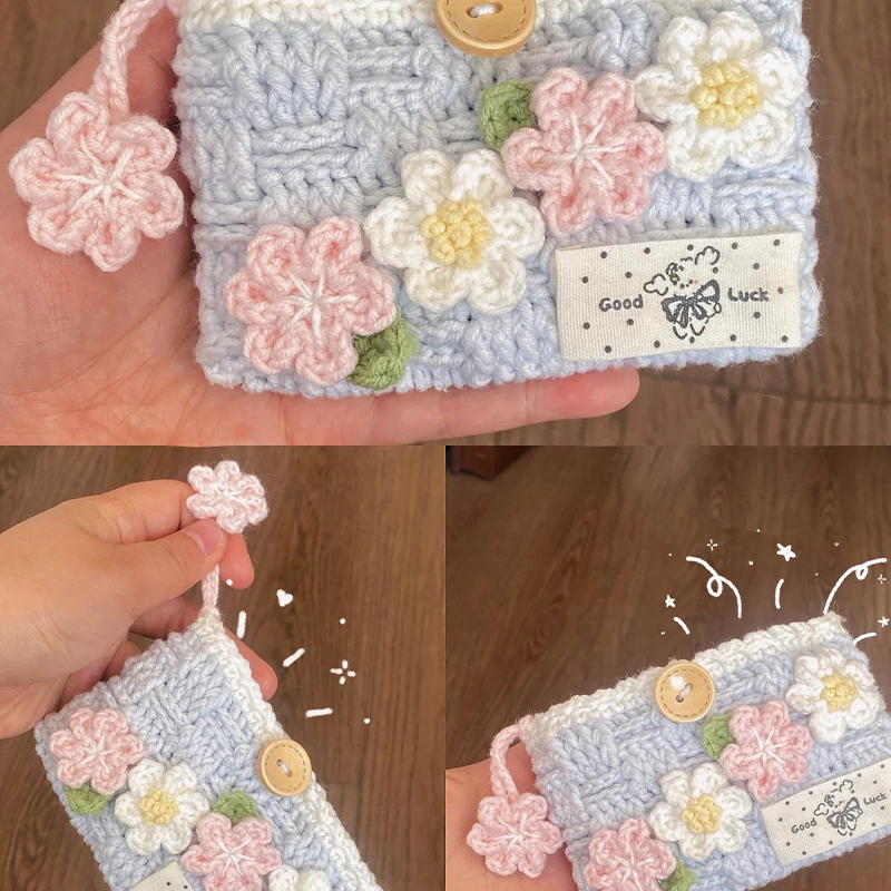 春日花花小卡包手工钩织diy材料包精致送朋友礼物零钱包