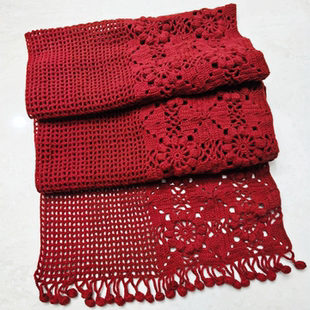 红色三万三围巾手工钩织围巾披肩百搭新年喜庆送朋友DIY材料包