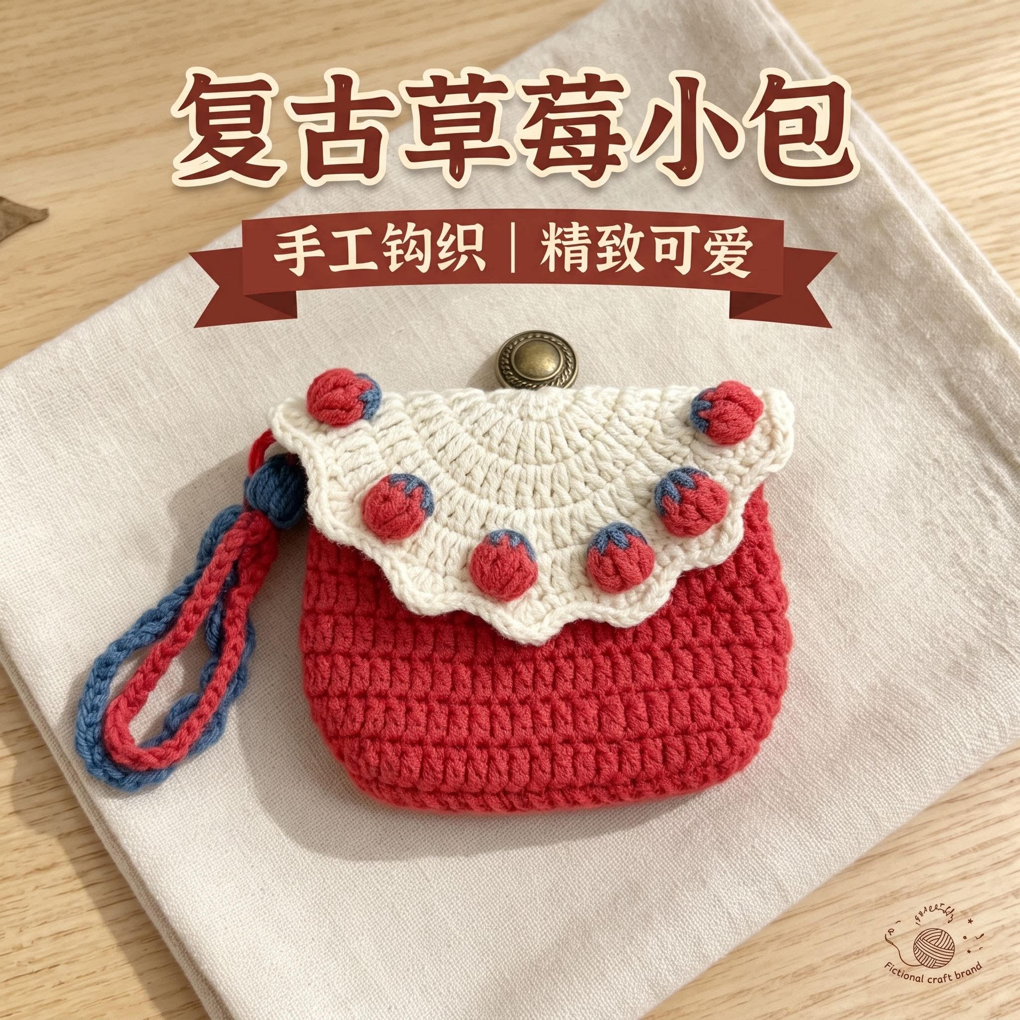 手工钩织草莓小包DIY编织材料包