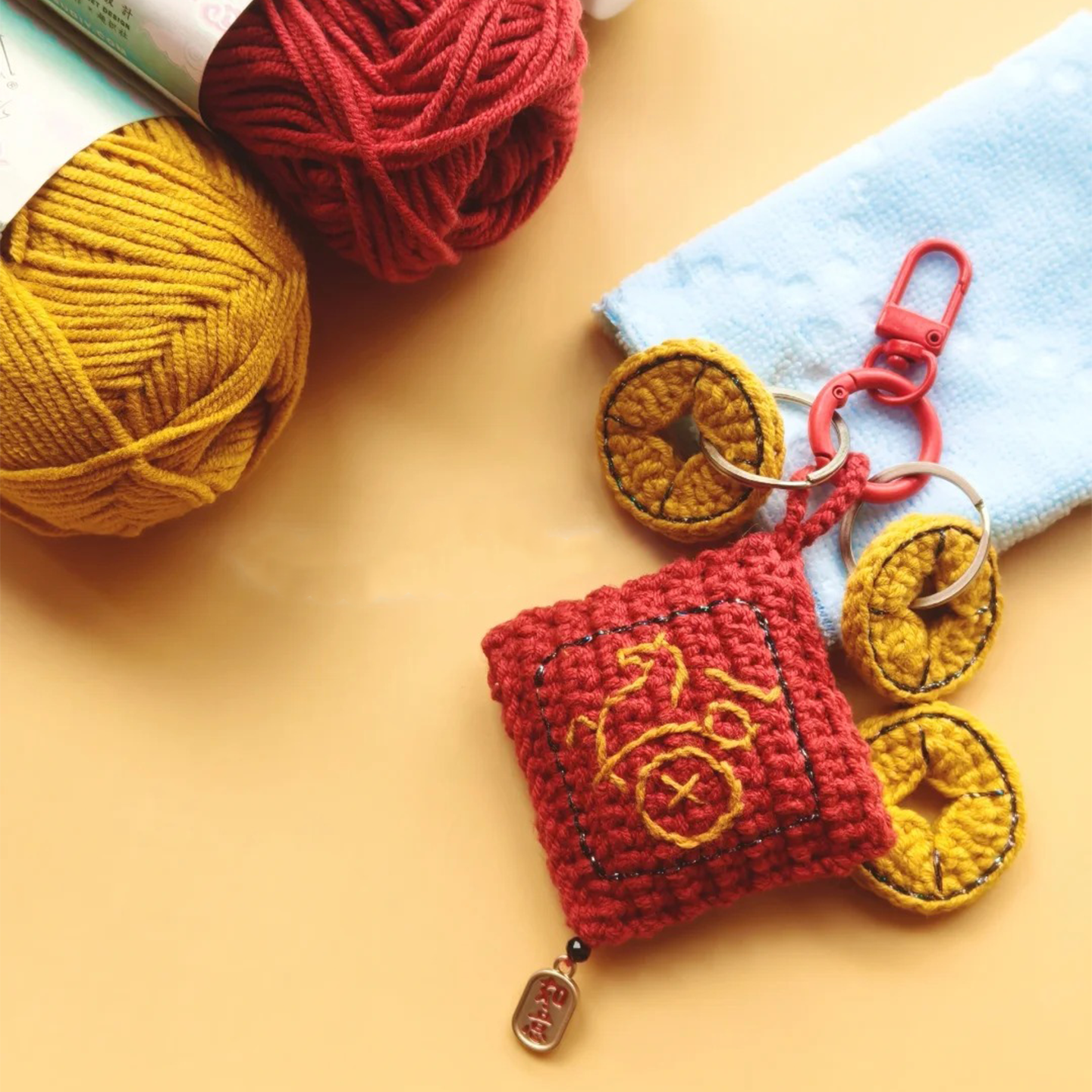 招福进宝新年挂件手工钩织喜庆创意钥匙扣送朋友DIY材料包