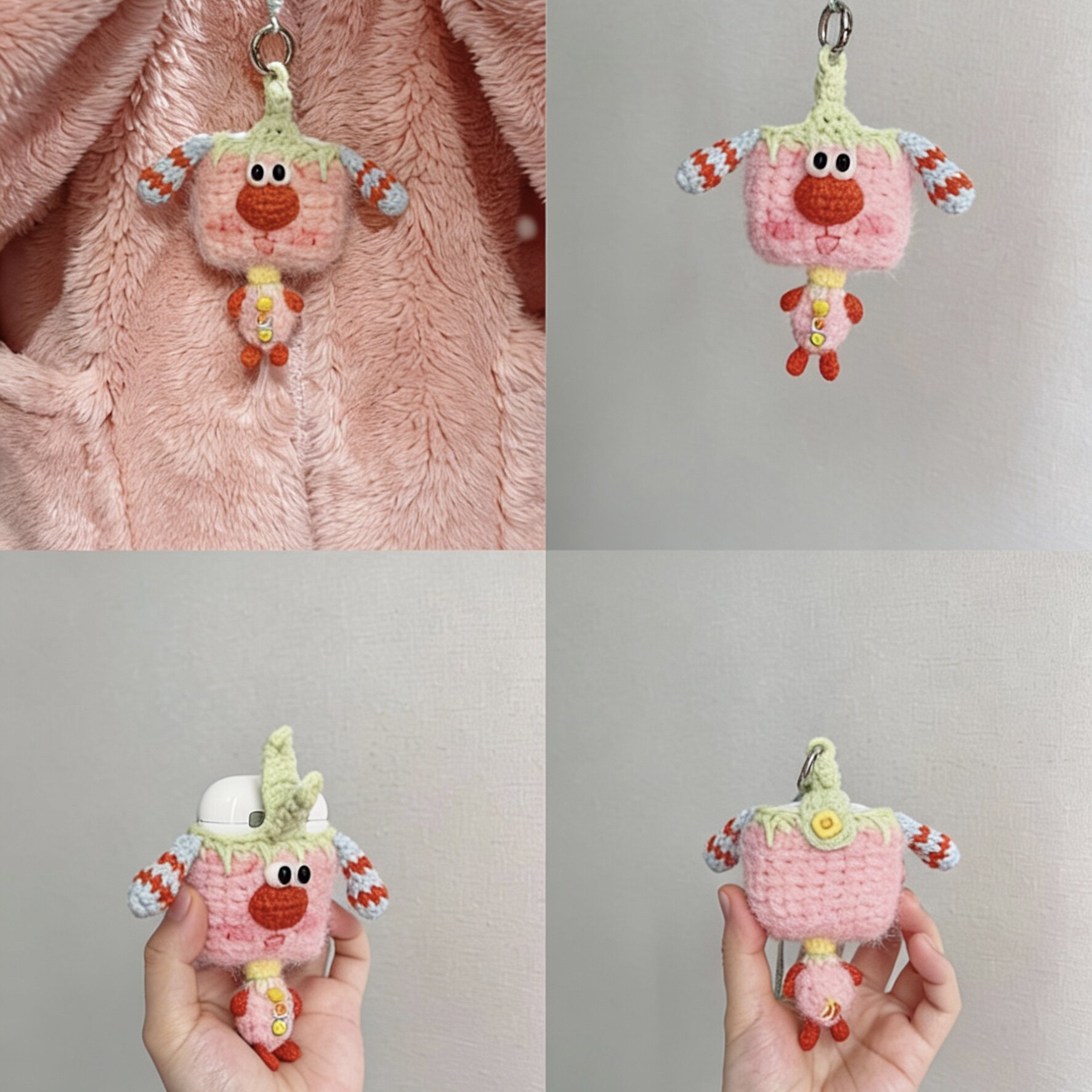 草莓味小狗耳机包手工钩织实用立体挂件装饰送朋友diy材料包图片