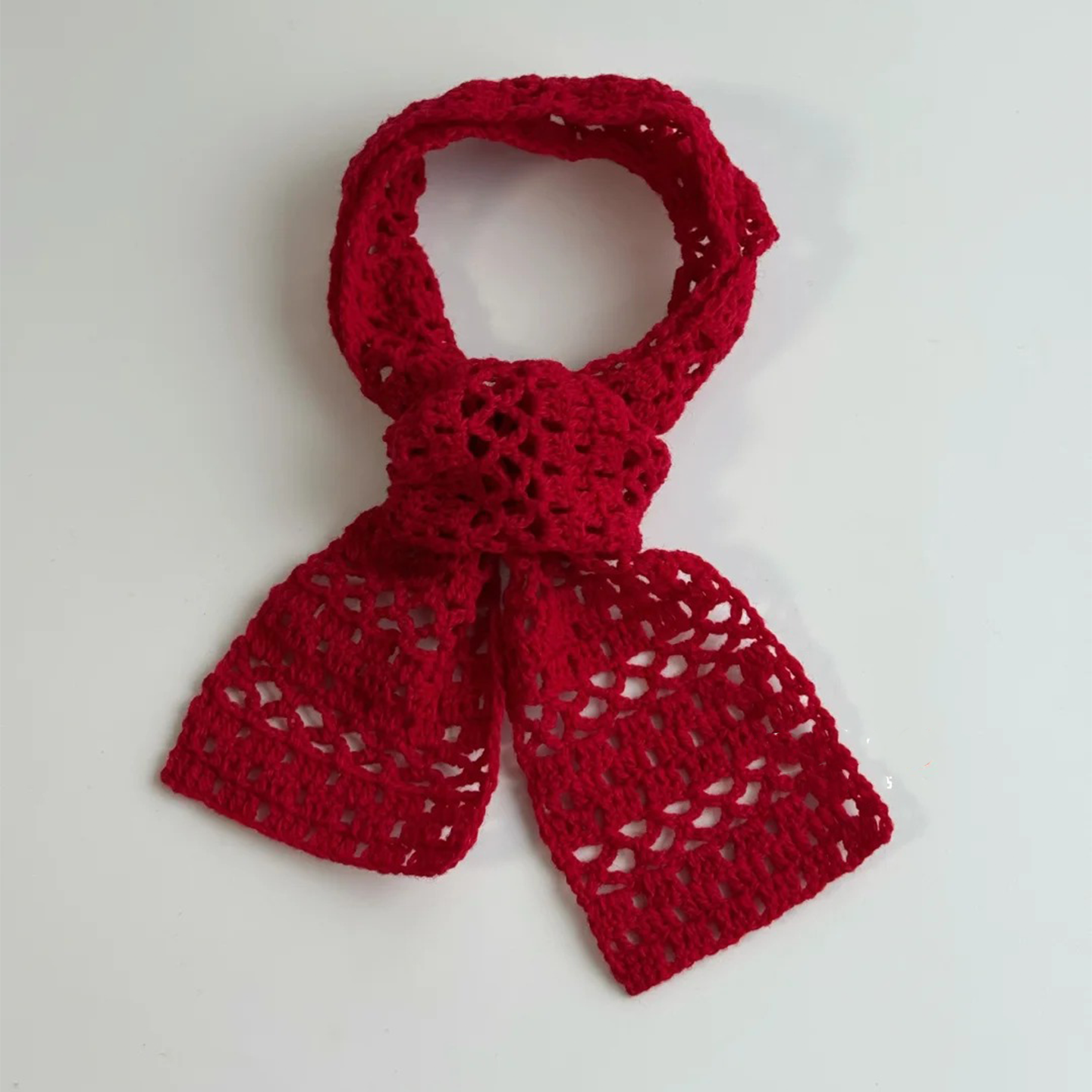 秋天红色镂空小围巾手工毛线钩织搭配百搭好看送朋友diy材料包