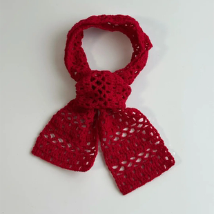 秋天红色镂空小围巾手工毛线钩织搭配百搭好看送朋友diy材料包