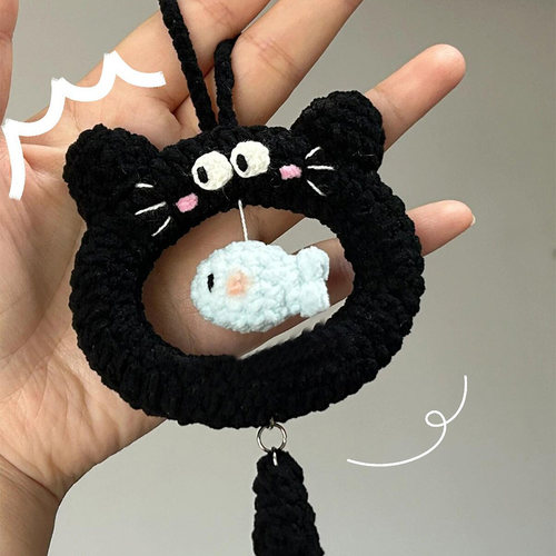 手工diy钩织黑猫小鱼挂件材料包