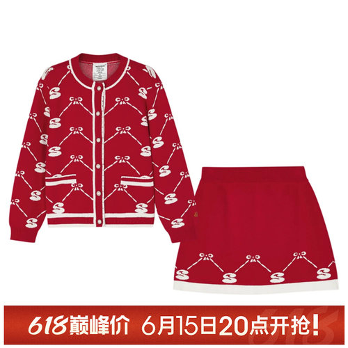 【TOP】SKECHERS斯凯奇儿童休闲针织外套短裙套装L125G058-001W
