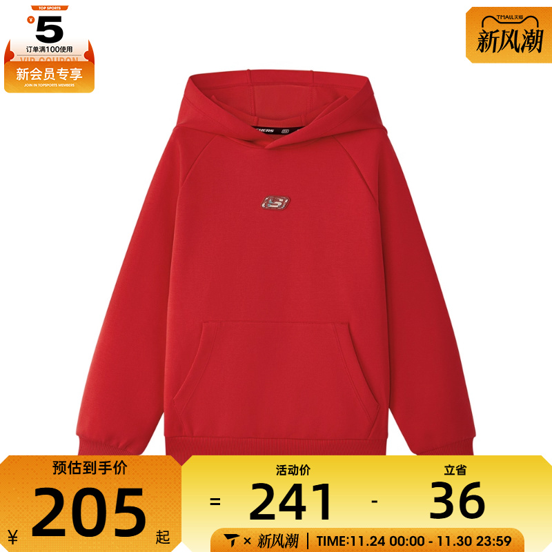 SKECHERS斯凯奇大童运动休闲套头衫卫衣L126K006-001W