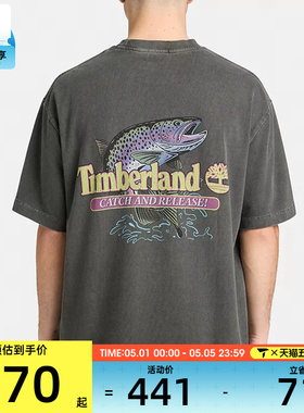 Timberland添柏岚男女背面印花休闲罗纹圆领短袖T恤A5N7Z-001