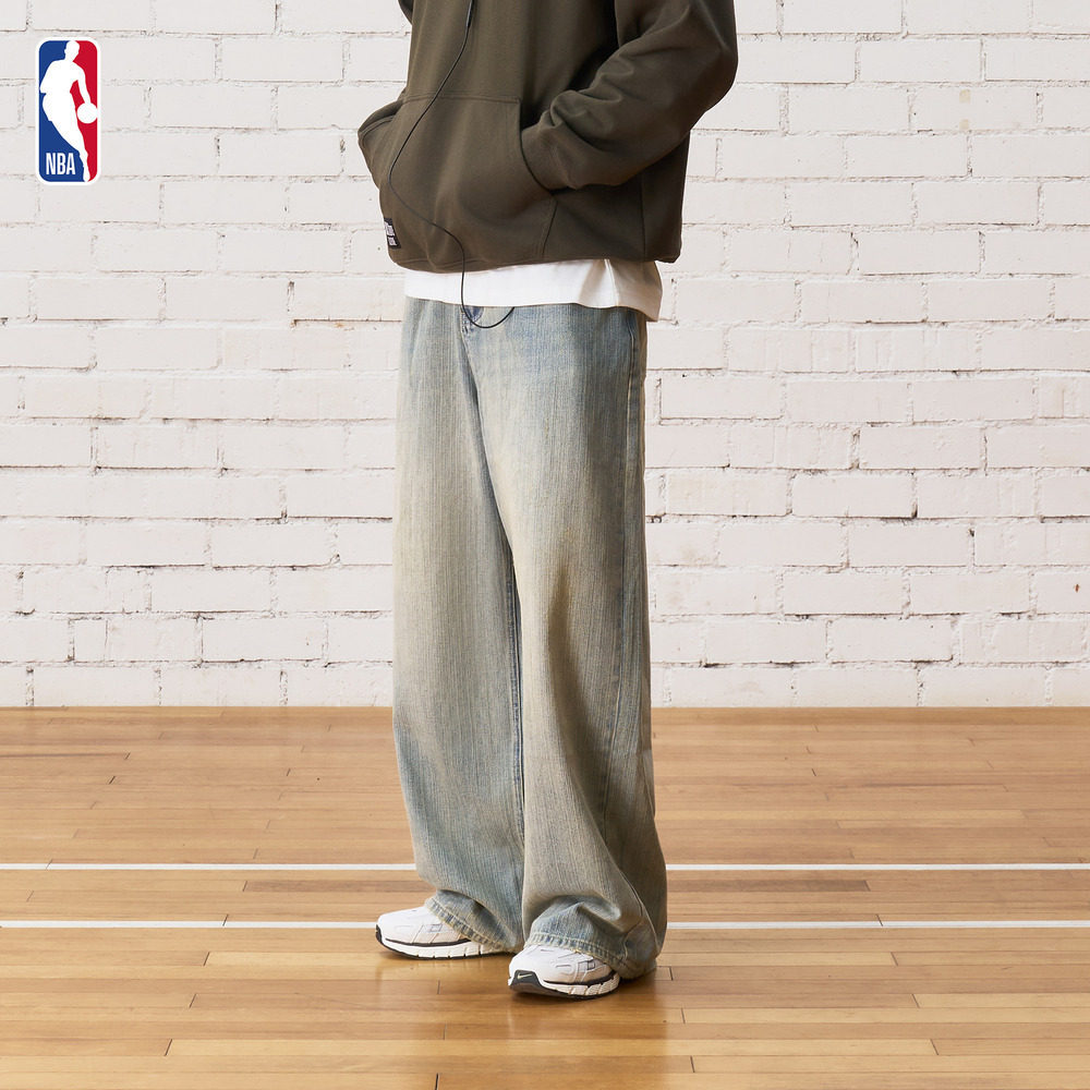 【尖货】NBA中性款联盟运动休闲牛仔长裤宽松直筒裤子男休闲裤