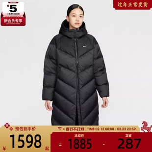 NIKE耐克女子运动休闲保暖长款连帽羽绒服外套HV5237-010