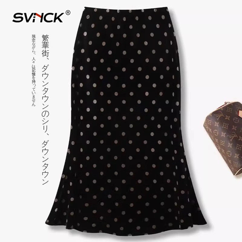 波点金丝绒鱼尾裙女2025春秋新款