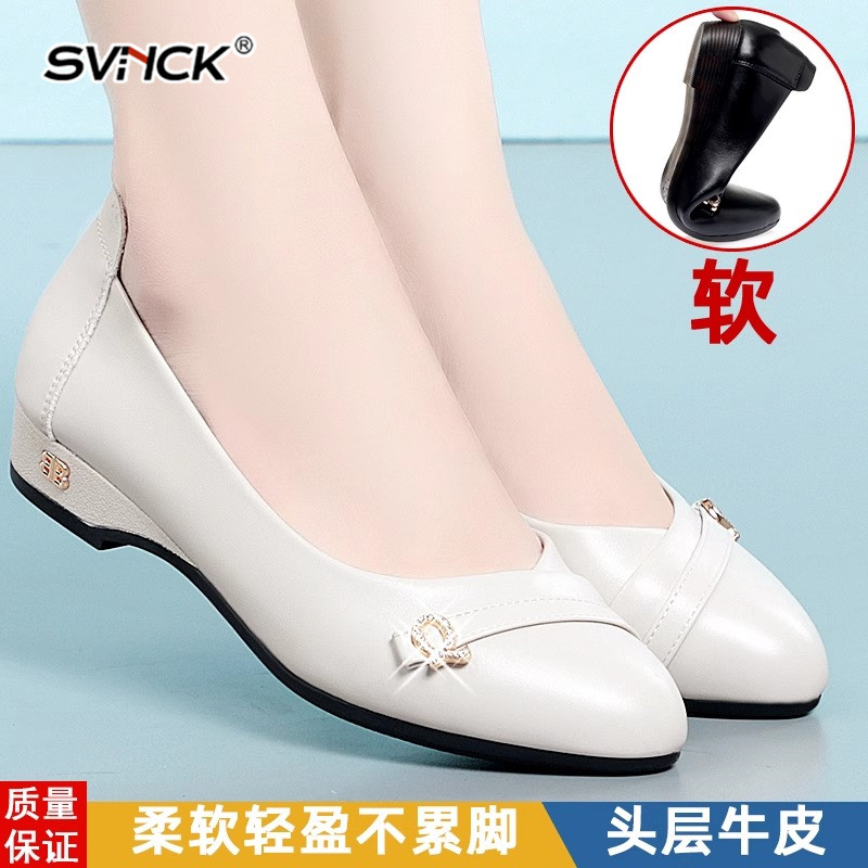 皮鞋真皮妈妈鞋软底单鞋平跟