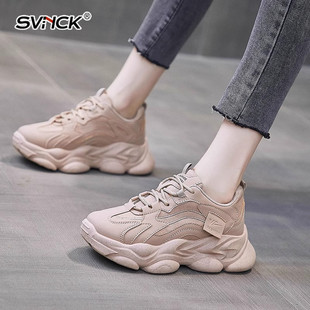 舒适厚底百搭绑带黑色休闲运动鞋 新款 女2025夏季 圆头踩屎感老爹鞋