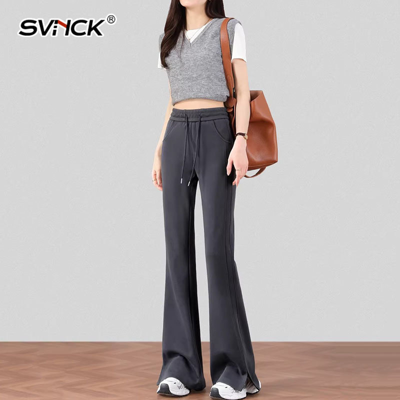 灰色微喇卫裤子女2026新款春季小个子开叉简约时尚运动休闲裤女