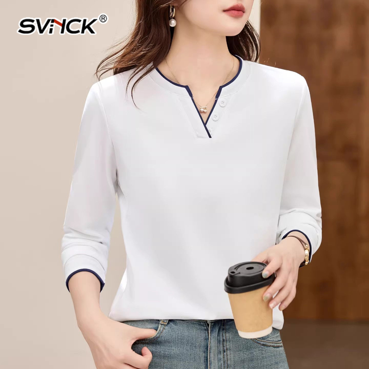 高端长袖t恤女内搭打底衫2026新款春季洋气女装正肩白色修身上衣