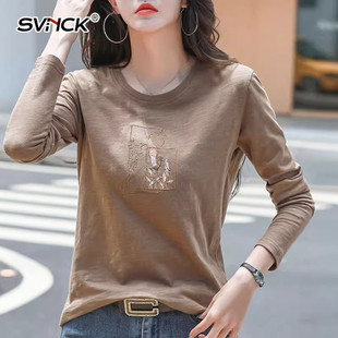 t恤国风刺绣女装 打底衫 纯棉长袖 新款 内搭上衣潮 女2025年春秋季