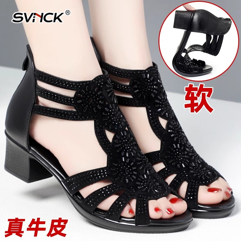 罗马凉鞋女真皮中跟夏季女鞋夏季
