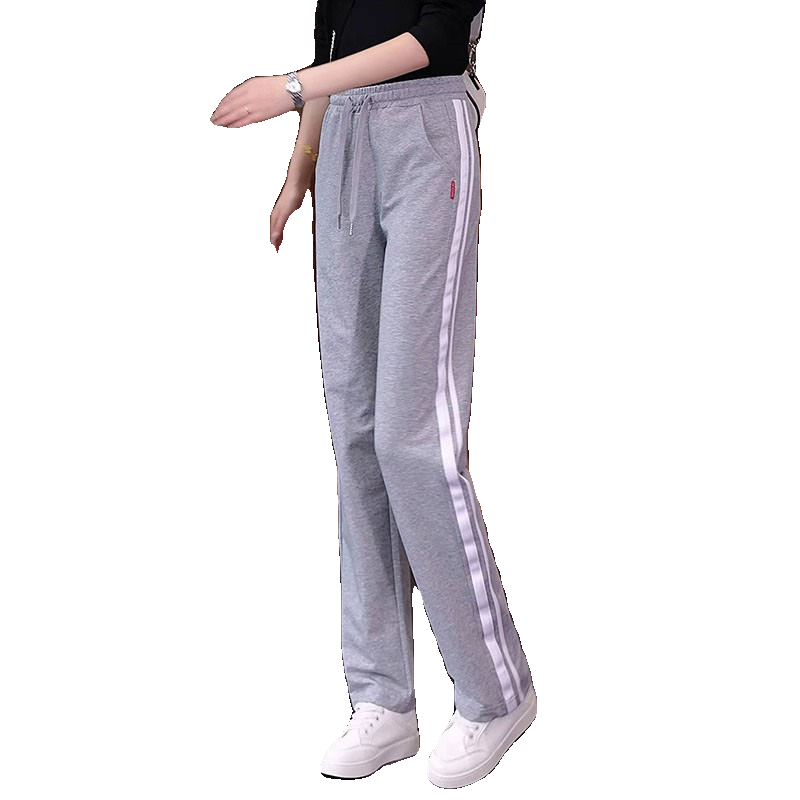 灰色直筒运动裤女2024春秋侧条纹