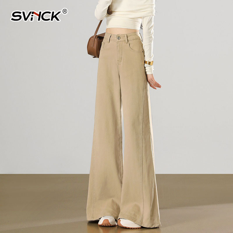 卡其色微喇牛仔裤女2026春季新款宽松高腰小个子A版阔腿喇叭裤子