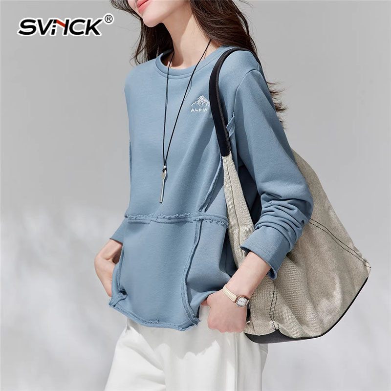 圆领T恤卫衣女长袖早春2026年新款休闲时尚宽松春秋刺绣上衣正肩