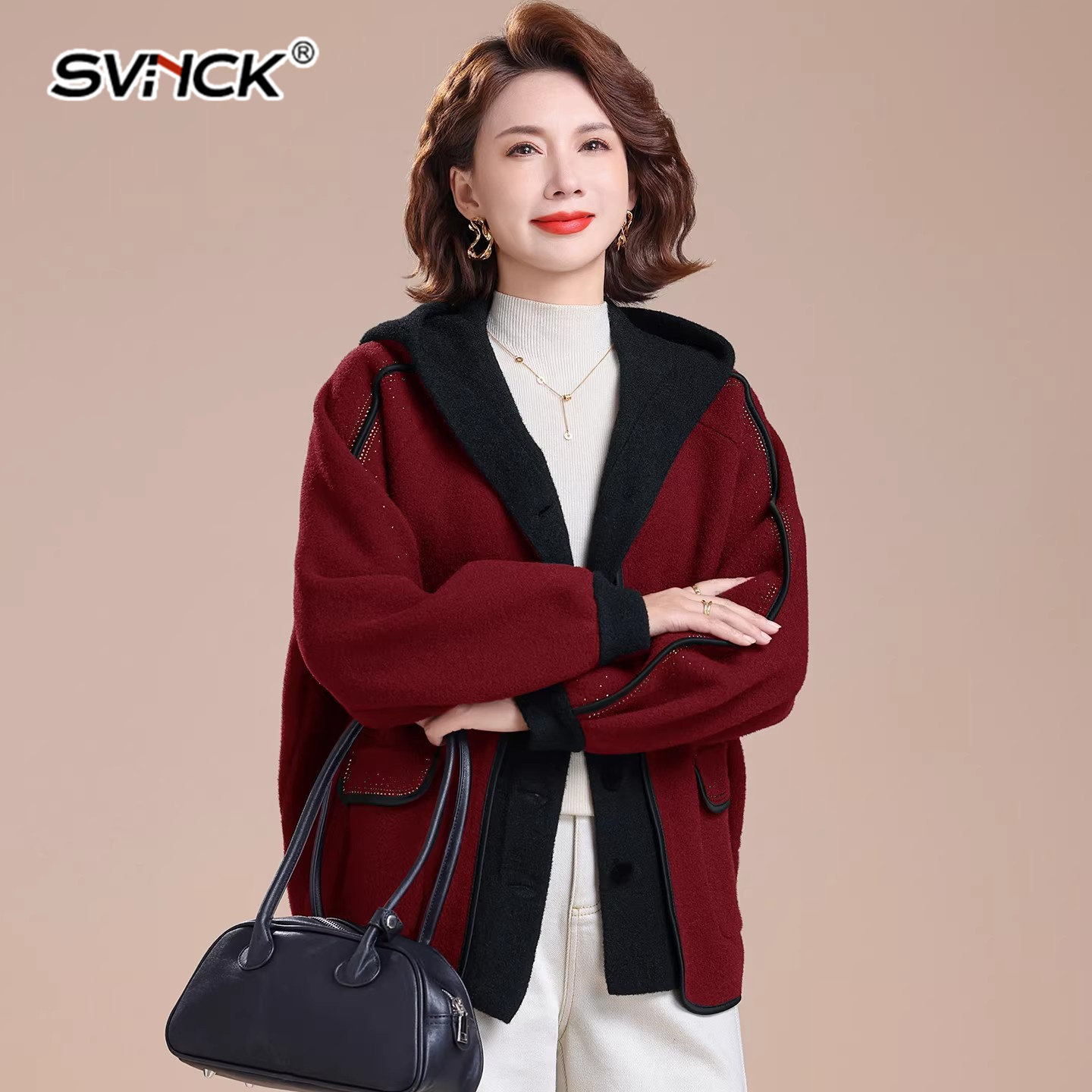 拼接红色外套女本命年气质上衣