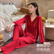 马年红色本命年睡衣女春秋莫代尔长袖 柔软设计感蕾丝家居服套装