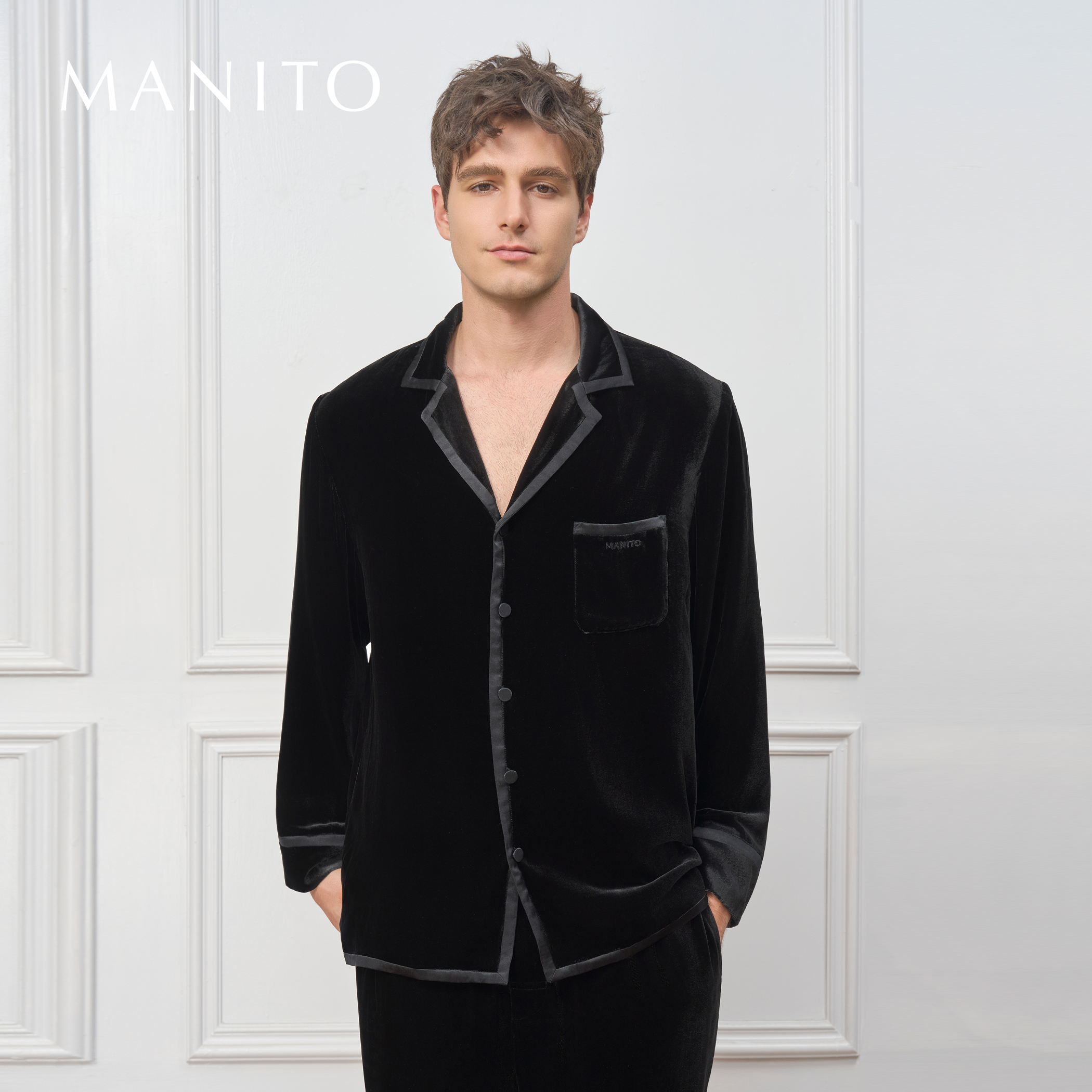 MANITO/曼尼陀Combo男士哑光丝绒家居服套装秋冬保暖桑蚕丝睡衣