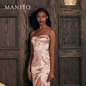 MANITO 印花蕾丝长吊带裙桑蚕丝真丝睡裙睡衣 曼尼陀Madeleine