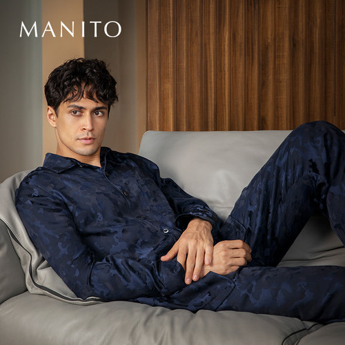 曼尼陀manito男士桑蚕丝睡衣套装