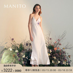 MANITO 曼尼陀Butchart真丝印花吊带长裙桑蚕丝高级V领春夏季