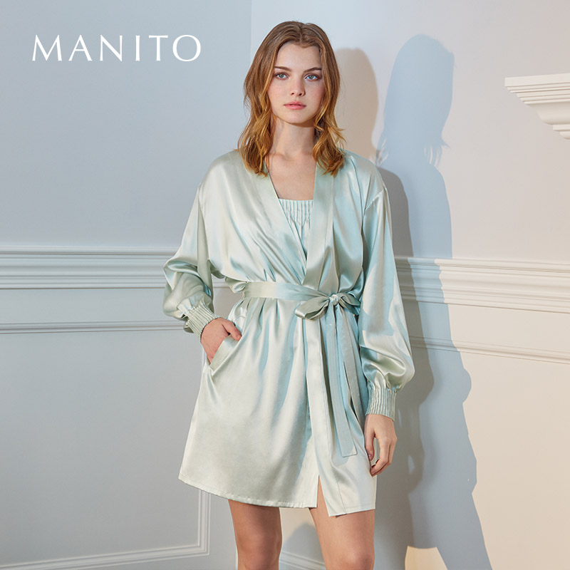 MANITO/曼尼陀Ripple女真丝短睡袍桑蚕丝舒适早春家居服纯欲风