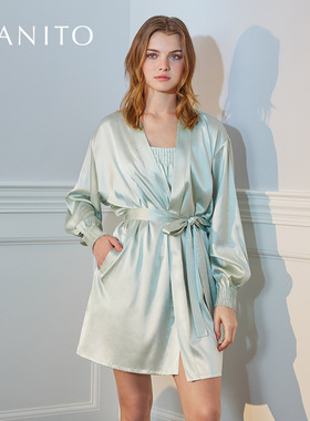 MANITO/曼尼陀Ripple女真丝短睡袍桑蚕丝舒适家居服纯欲风