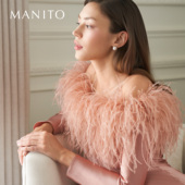 Diva MANITO 曼尼陀New 女士羽毛一字肩连衣裙鸵鸟毛桑蚕丝礼物