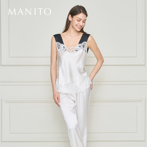 MANITO曼尼陀 Flapper 女士桑蚕丝蕾丝睡衣套装真丝家居服