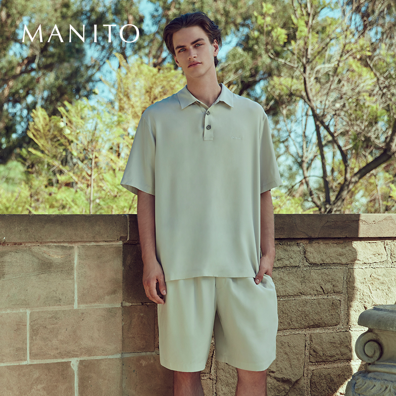 manito桑蚕丝polo睡衣套装