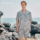 曼尼陀Ocean Wave桑蚕丝男士 短袖 MANITO 套装 可外穿家居服睡衣