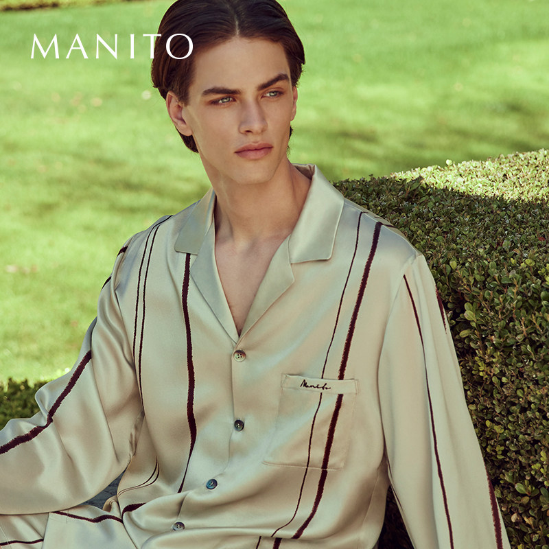 manito桑蚕丝手绘条纹睡衣套装